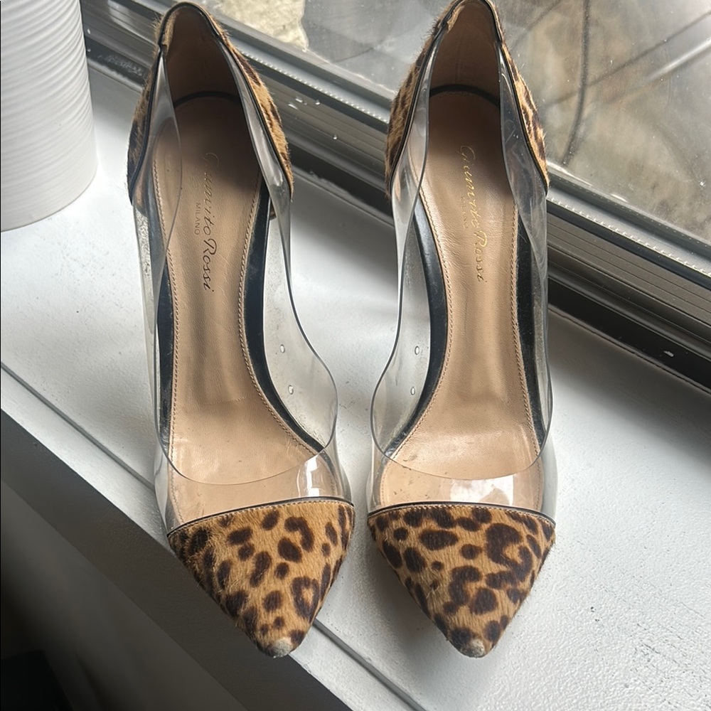 Gianvito Rossi Leopard Print Pony hair Plexi Heels